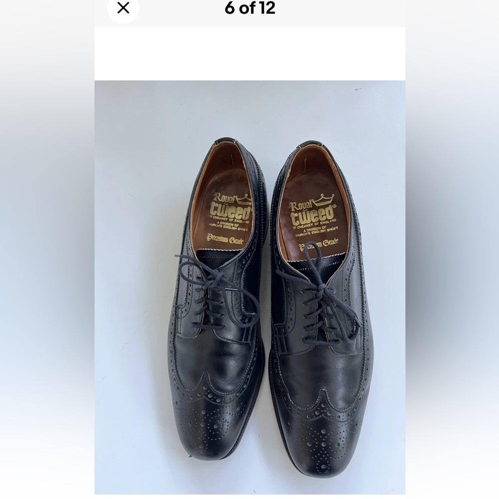 Royal Tweed ( Cheney/ Church’s) Premium Grade Black Leather Wingtip Shoes Sz 8